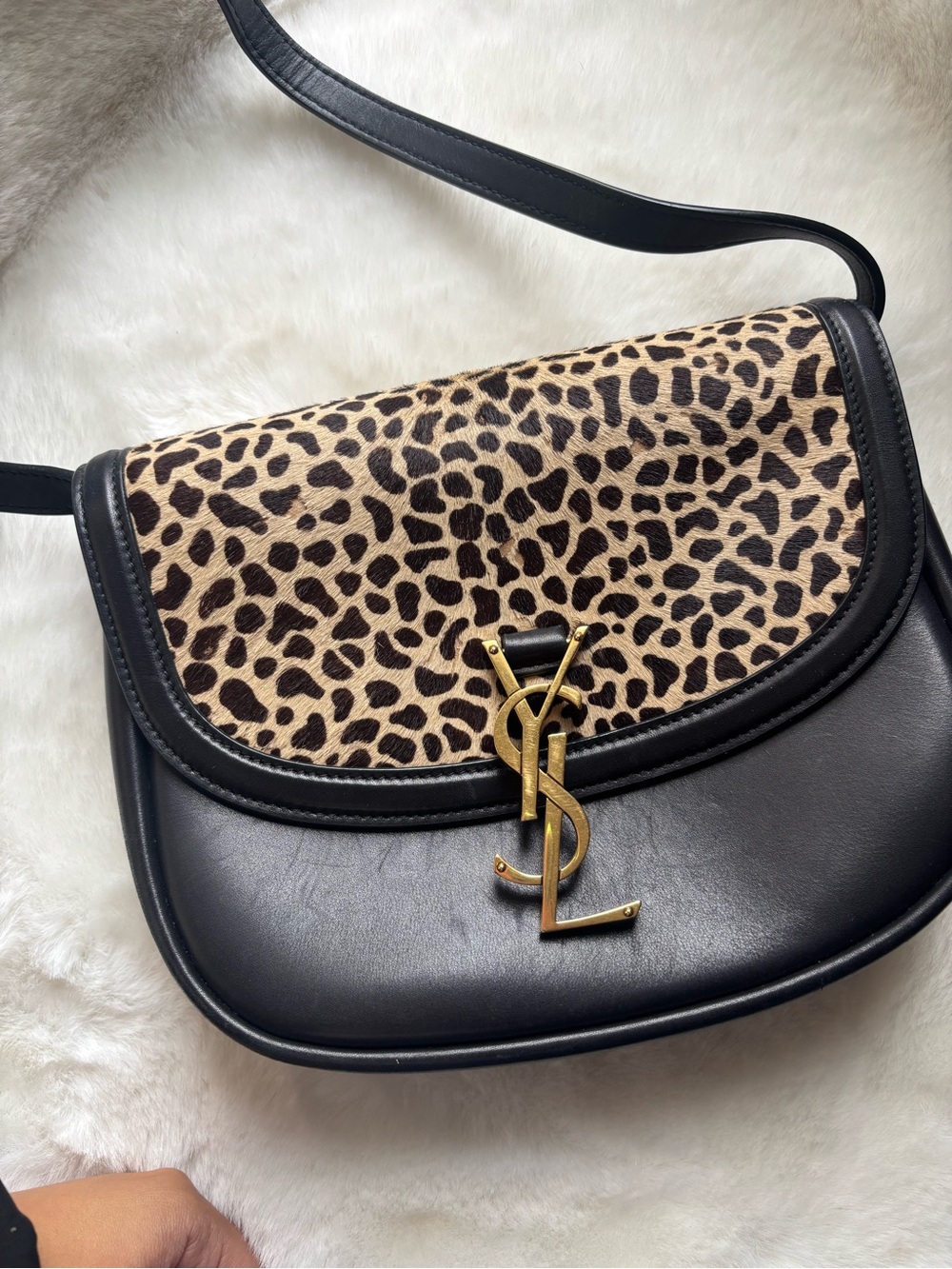 Saint Laurent Black Leather & Leopard-Print Flap Shoulder Bag